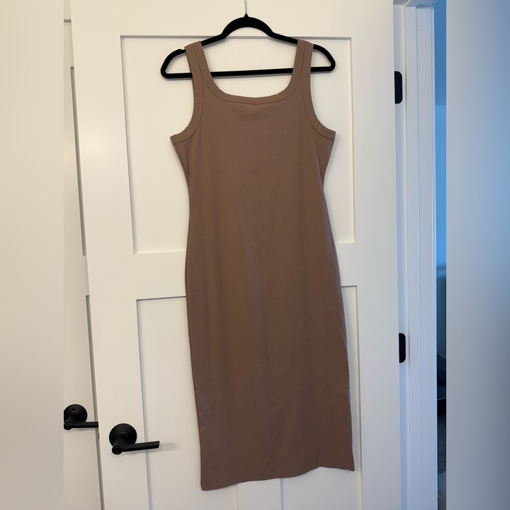 Madewell Tan Ribbed Midi Dress